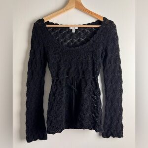 Cache Black Crocheted Knit Top